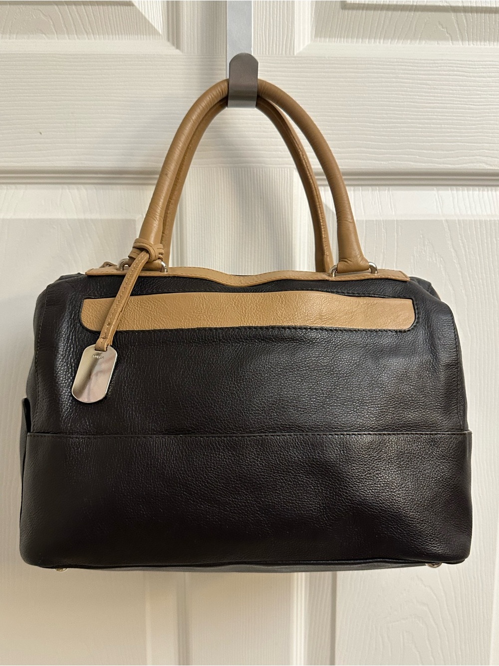 Furla Black and Tan Leather Satchel